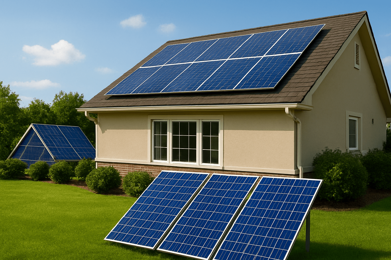 Family home with solar panels on the roof